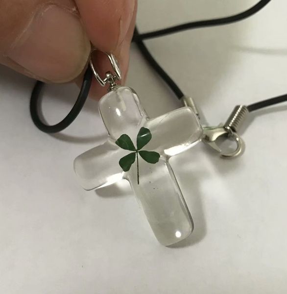 

100 pcs real four leaf clover cross lovely vogue pendant, Silver