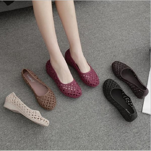 

sandals summer fashion wild women pvc hollow shallow cover toe jelly shoes ladies slip-on wedges flowers beach 200326 7viy, Black