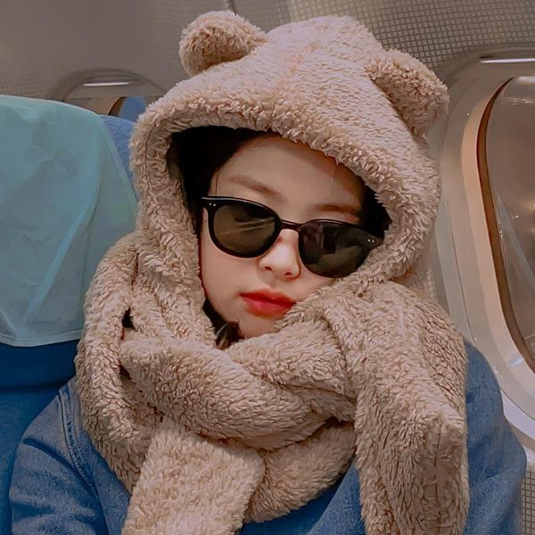 

beanies kpop bear ears hat for women men cute designer bonnets scarf sets warm winter accessories girls 2021 wholesale