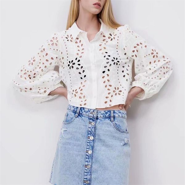 

women summer fashion thin shirts blouses za long sleeve hollow out female elegant street smock clothes blusas 210513, White