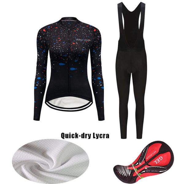 

racing sets women fall long sleeve cycling jersey set 2021 bicycle clothes bib pants female road bike clothing suit mtb dress, Black;blue