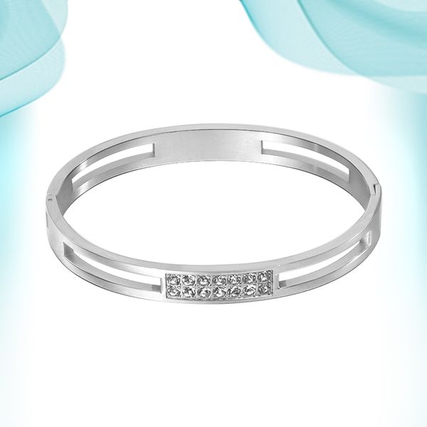 

creative hollow out bangles with diamonds fashionable gold silver color zircon titanium steel fashion jewelry bracelets on hand party holida, Black