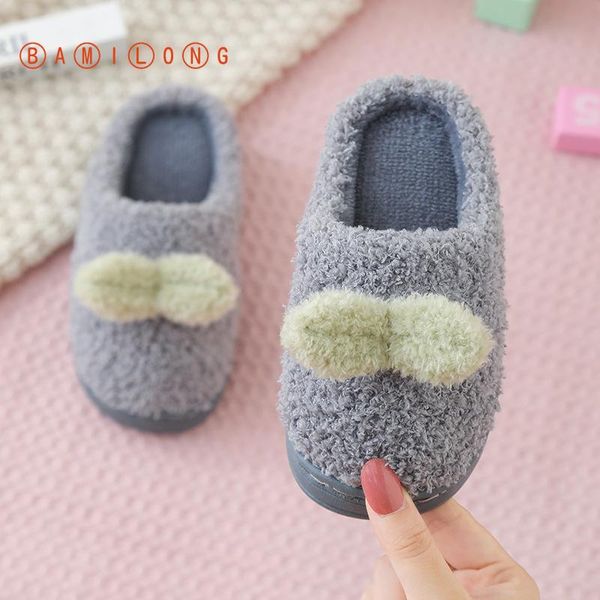 

slipper bamilong kids cartoon slippers children winter warm shoes girls boys indoor non-slip bedroom cotton b392, Black;grey