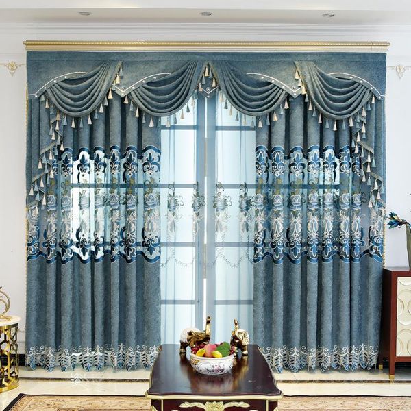 

curtain & drapes european style curtains for living dining room bedroom light luxury blue chenille embroidered custom