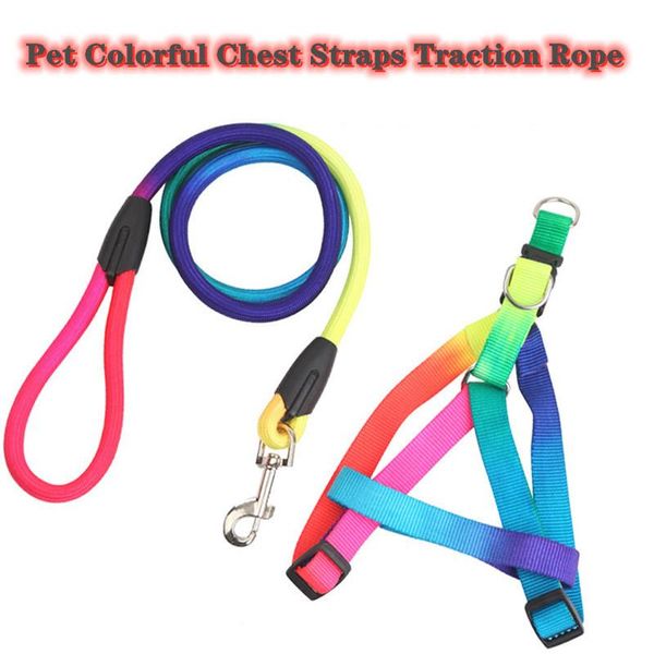 

pet colorful round rope traction nylon material dog chest harness collars & leashes