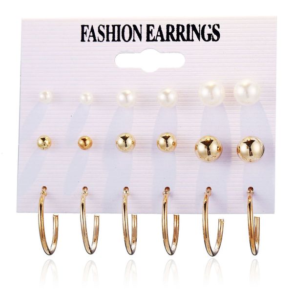

charms earrings creative simple pearl open circle earring set 9 pairs, Golden
