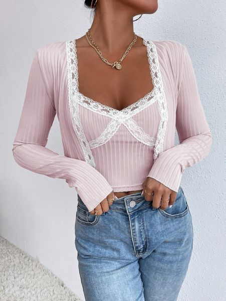 

lace trim open front & cami h7nz#, White