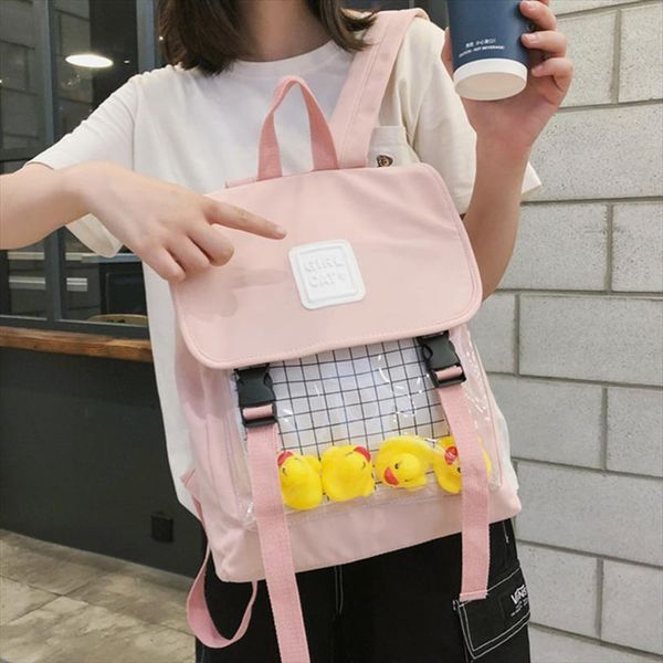 

school backpack women female cute cartoon transparent students schoolbag shoulder bags fashion canvas backpacks bag