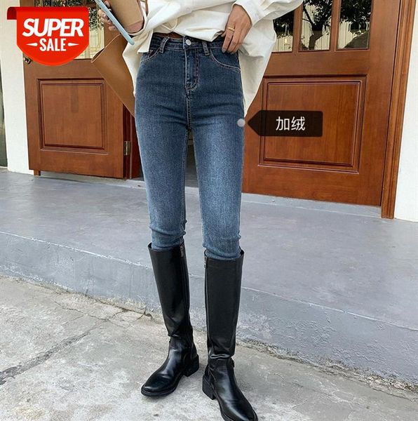 

huang zheng personality torn edge micro-elastic thin velvet slim jeans women korean version of pants k8397 #rr6t, Black;gray