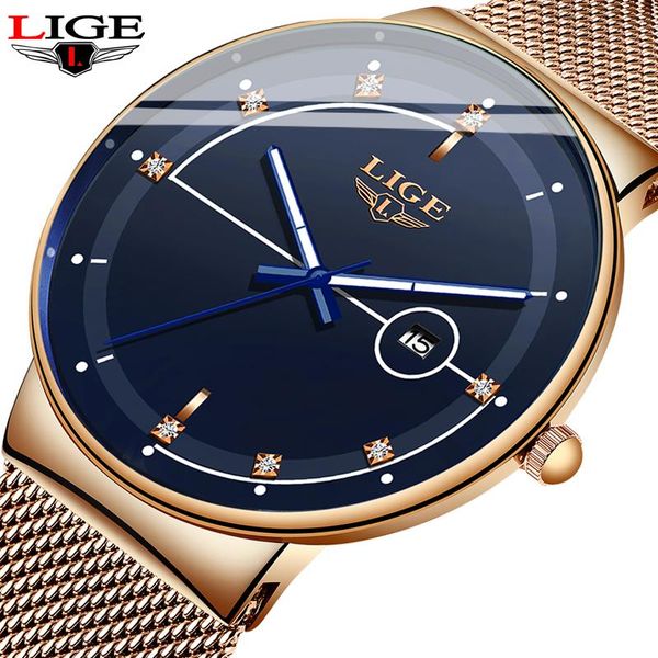 

wristwatches 2021 fashion quartz clock lige mens watches watch for men simple all steel waterproof wrist reloj hombre, Slivery;brown