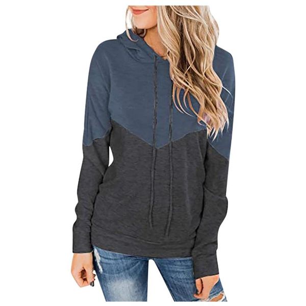 

women's hoodies & sweatshirts collision color hooded drawstring stitching long-sleeved sweatshirt streetwear sudaderas con capucha, Black