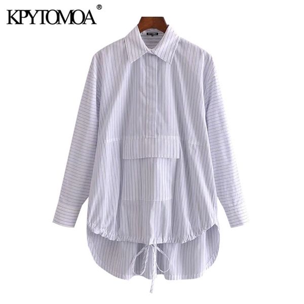 

women fashion patchwork striped loose asymmetry blouses long sleeve drawstring female shirts chic 210420, White