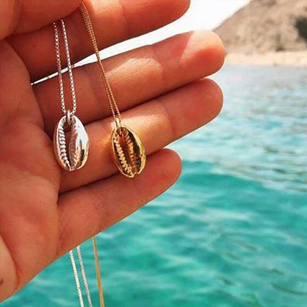 

vintage fashion gold silver color conch shell necklace boho simple seashell ocean beach bohemian jewelry pendant necklaces