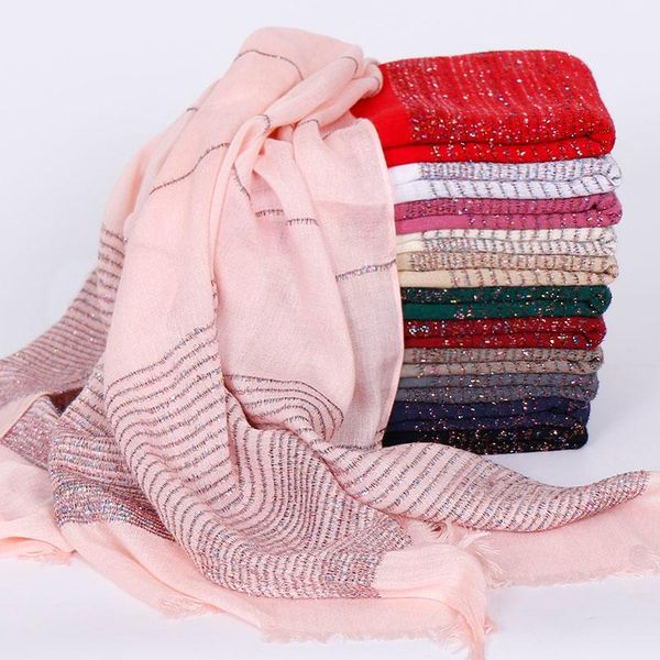 

scarves 2021 women's lurex chain viscose scarf female shimmer shawls pashmina lady bonnet wraps muslim hijab snood 180*70cm, Blue;gray
