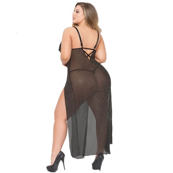 

women's sleepwear night dress lingerie plus size 4xxl ladies long gowns black women porno nightgown split design clothing deep v1 uxfm, Black;red
