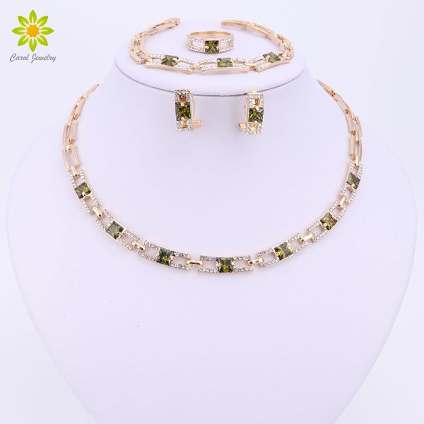 

jewelry sets wedding party necklace for women fashion green crystal&rhinestone gold color pendant accessories, Black