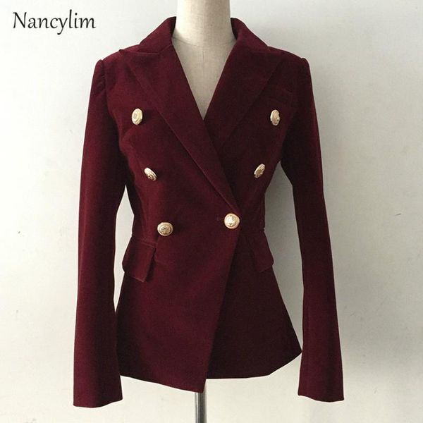 

women's suits & blazers black blazer women slim jacket high-end quality classic double-breasted velvet suit mujer office wear three-col, White;black