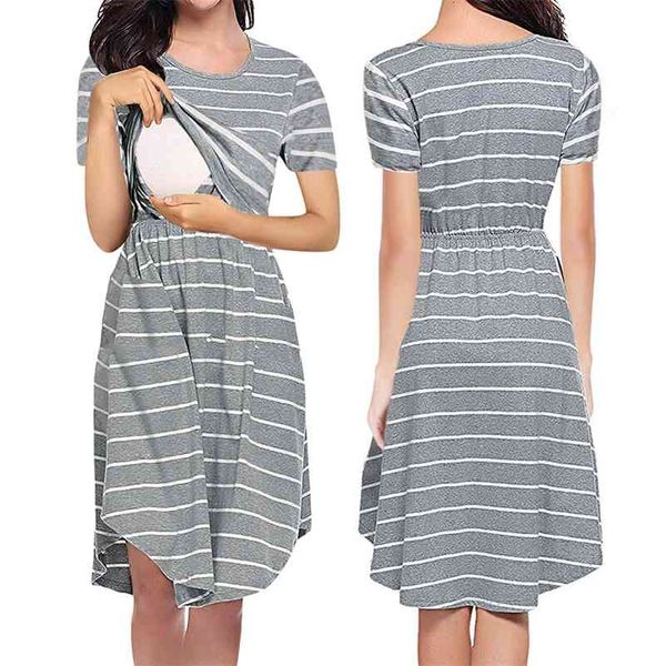 

nursing dresses breastfeeding maternity clothes striped multifunctional mother q0202 210721, White