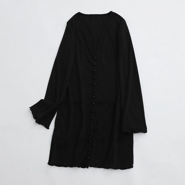 

casual dresses spring street fashion style solid color v-neck long sleeve dress women, elastic loose big pocket women, Black;gray