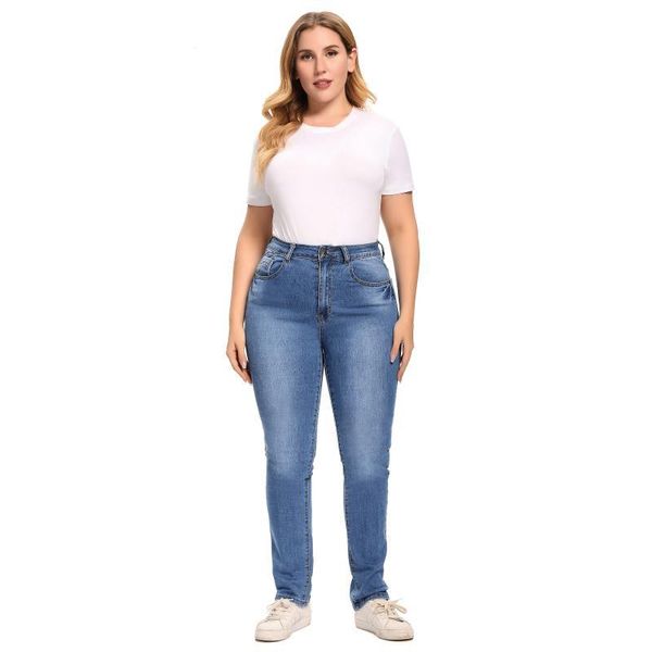 

depony super jeans women denim straight leg waist high elastic loose pants plus size vintage, Blue
