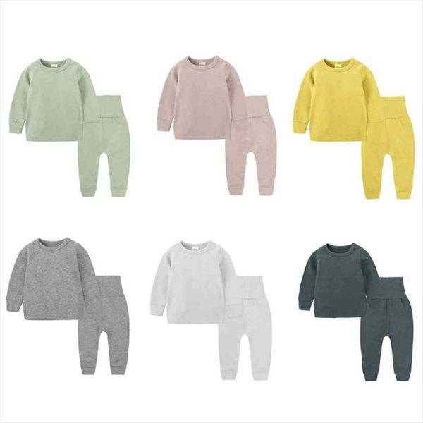 

pijamas customized cotton big size clothes set pure color 2pcs pajamas body suit childrens clothing, White