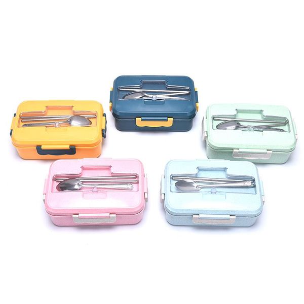 

dinnerware sets microwave lunch box wheat straw storage container children kids portable bento school office bag 1 set