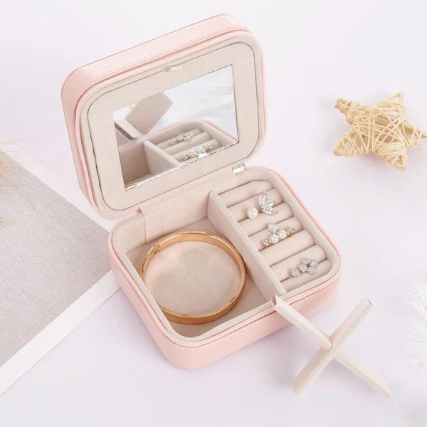 

portable jewelry organizer pu fashion earrings necklace rings packaging women stud display collection case accessories supplies storage boxe