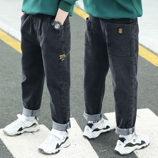 

boys jeans pants fashion boys jeans chirldern kids loose denim trousers clothes elastic waist casual cowboy long pants, Blue