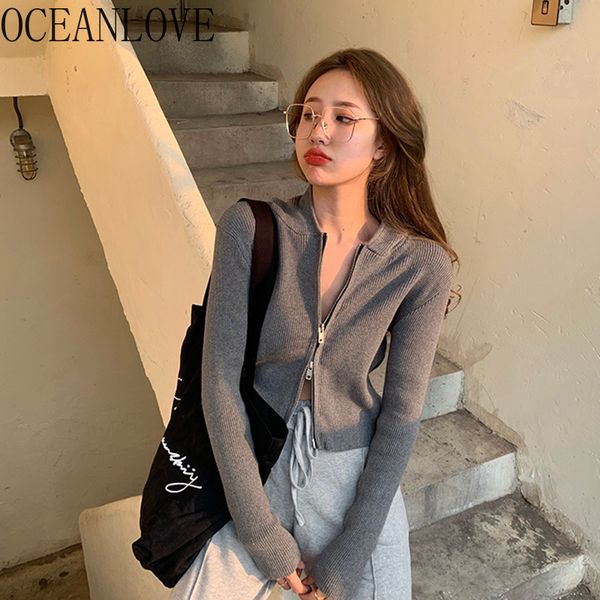 

short cardigans fashion streetwear solid zipper women sweaters autumn ladies mujer chaqueta 17368 210415, White;black