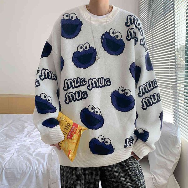 

japane men winter loose casual retro new all match warm harajuku coupl sweater oversize korean fashion clothing, Black