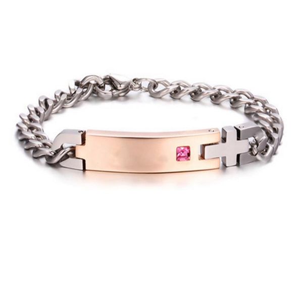 

link, chain 2021 creative lettering couple bracelet true for women men titanium steel inlaid shiny stone, Black