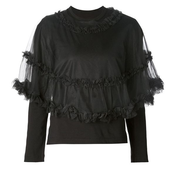 

hoodies msxu european and american female casual black around the neck long sleeve attached mesh knitted sweater shirt