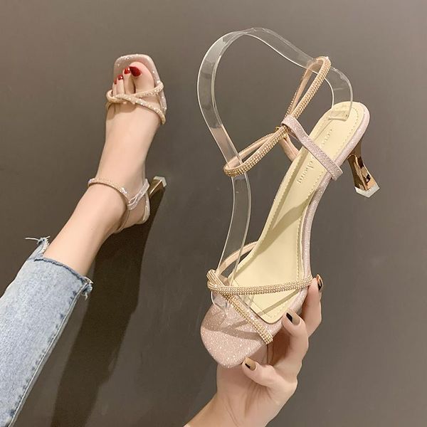 

sandals comfort shoes for women female sandal clear heels shallow mouth buckle strap 2021 summer open toe girls stiletto gladiator b, Black