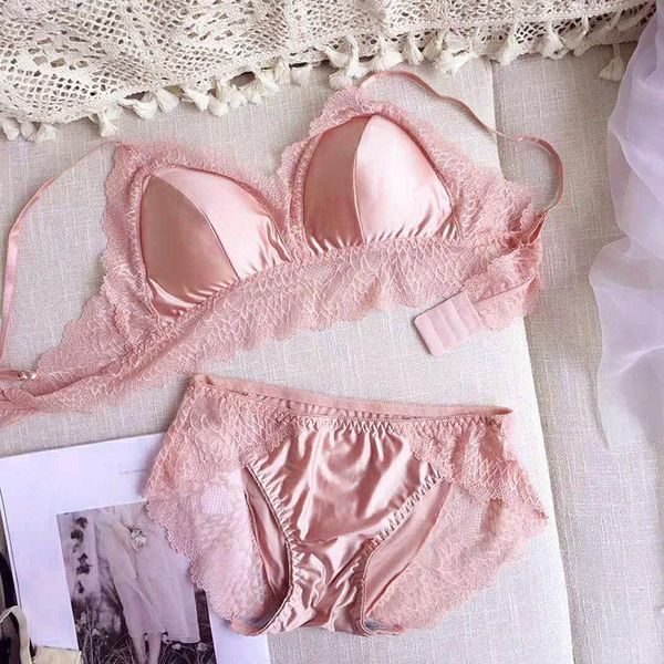 

bras sets women bra set wire lace floral briefs underwear ice silk wrapped chest two-piece, Red;black