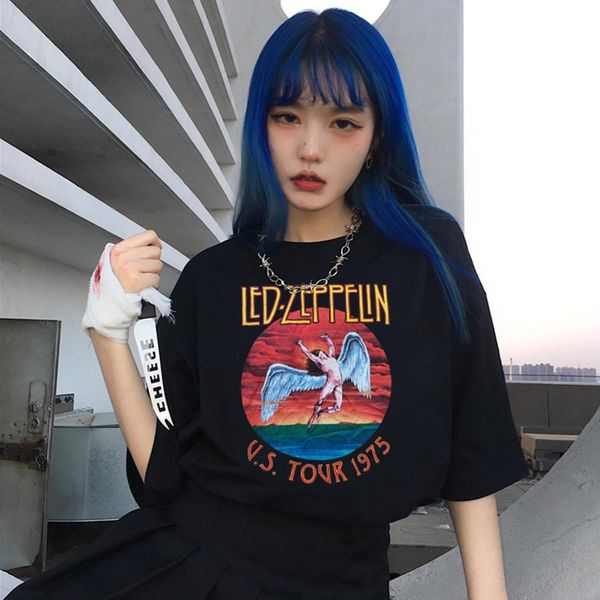 

summer vintage cartoon band letter women t shirts printed tees punk fun large size loose fashion casual female shirt, White