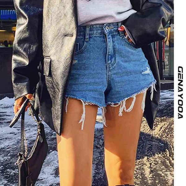 

genayooa streetwear korean style denim high waist cotton short feminino summer tassel cool mini shorts blue 210417, White;black
