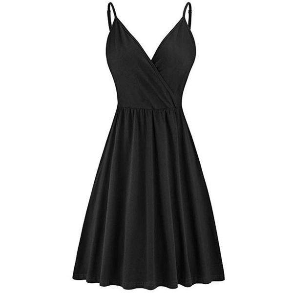 

casual dresses beach boho solid dress 2021 v neck sleeveless loose a line plus size summer women vestidos #t2g, Black;gray