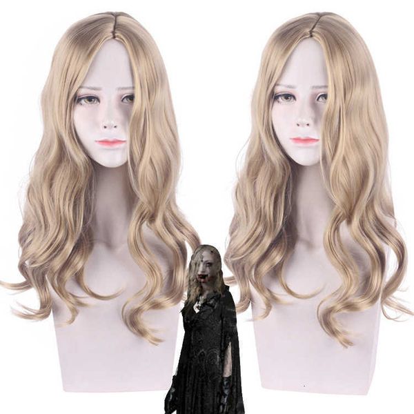 

main santa crisis 8 village / bela brown yellow medium long curly hair cos wig, Black