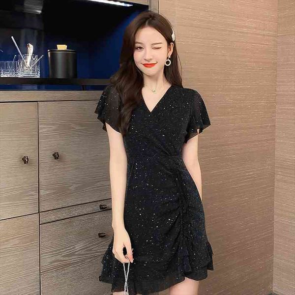 

french style women one-piece korean dress summer cute dresses black 918, Black;gray