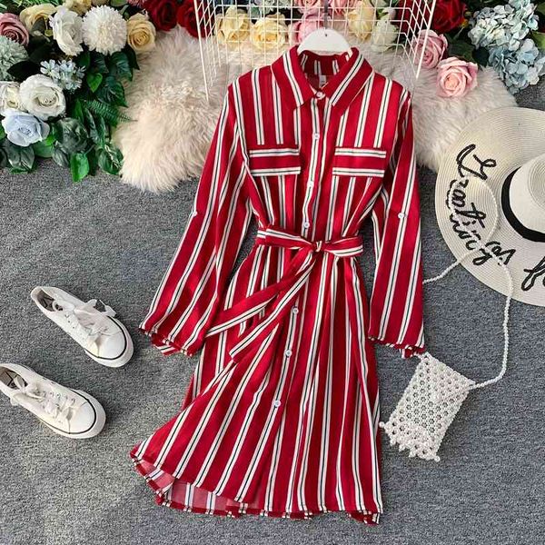 

casual dresses spring vintage slim striped print shirt women elegant party ladies fashion office vestidos q1253 4xo4, Black;gray