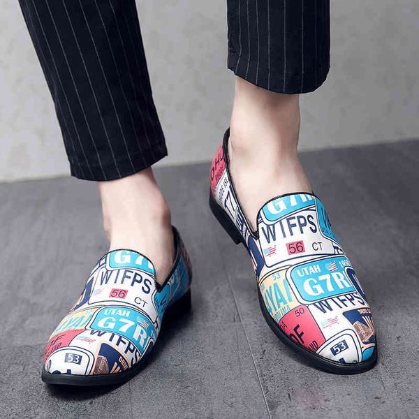 

dress shoes yrzl leather fashion men print brand casual slip on loafers moccasins 2u18, Black