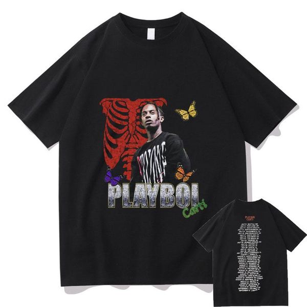 

men's t-shirts awesome 2pac rap t-shirt playboi carti oversized hip hop tshirt regular men women street tees harajuku logo print, White;black