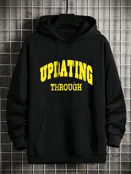 

men letter graphic drawstring hoodie z48k#, Black