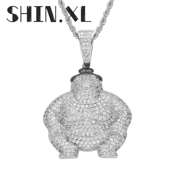 

japanese sumo portrait pendant necklace copper iced out zircon hip hop diamond jewelry, Silver