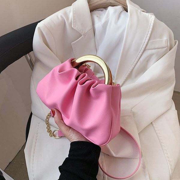

pu leather handbags for women 2021 luxury designer shopper wallet fashion korean style candy colors cloud pleated crossbody bags, Red;black