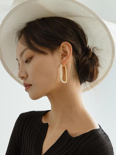 

natural pearl square earrings exaggerated atmosphere fashionable temperament advanced sense metal personality ins hoop & huggie, Golden;silver