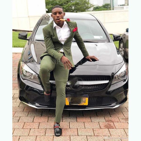 

men's suits & blazers army green groom tuxedos notch lapel men 2 pieces wedding man dress custom made groomsmen set ( jacket+pants ), White;black