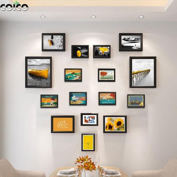 

frames 16/10/9 pcs/set black white picture wood wall po frame family decor for hallway living room hang painting