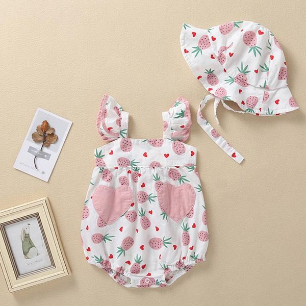 

rompers born infant baby girls straps pineapple print sleeveless sunsuit hat bodysuit jumpsuit casual clothes, Blue