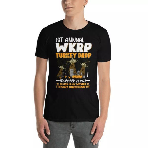 

1st annual turkey drop wkrp i thought turkeys could fly shirt, White;black